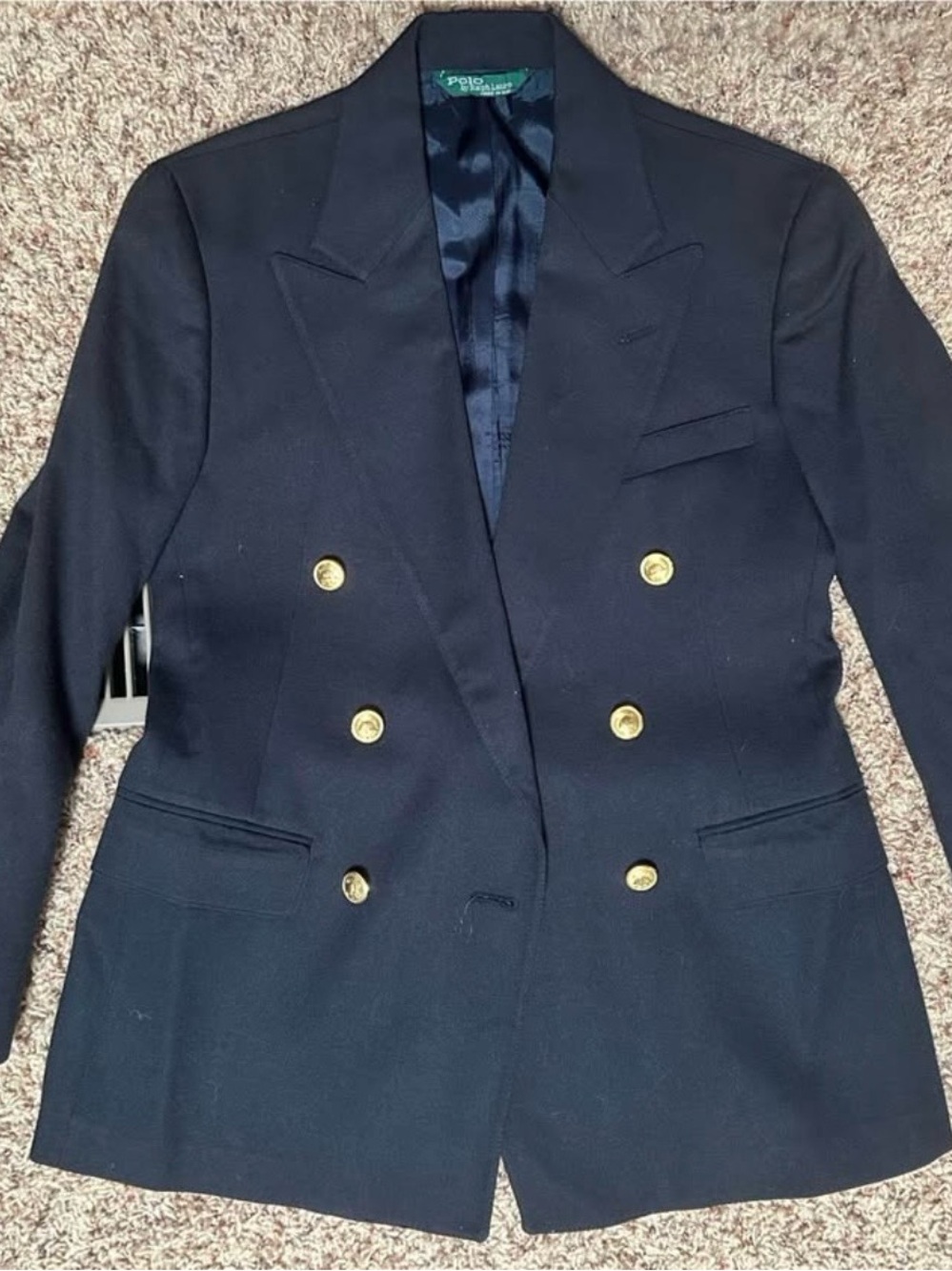Vintage Polo Ralph Lauren Wool Tailored Navy Blazer Youth 14R (Womens 0-2, XS)